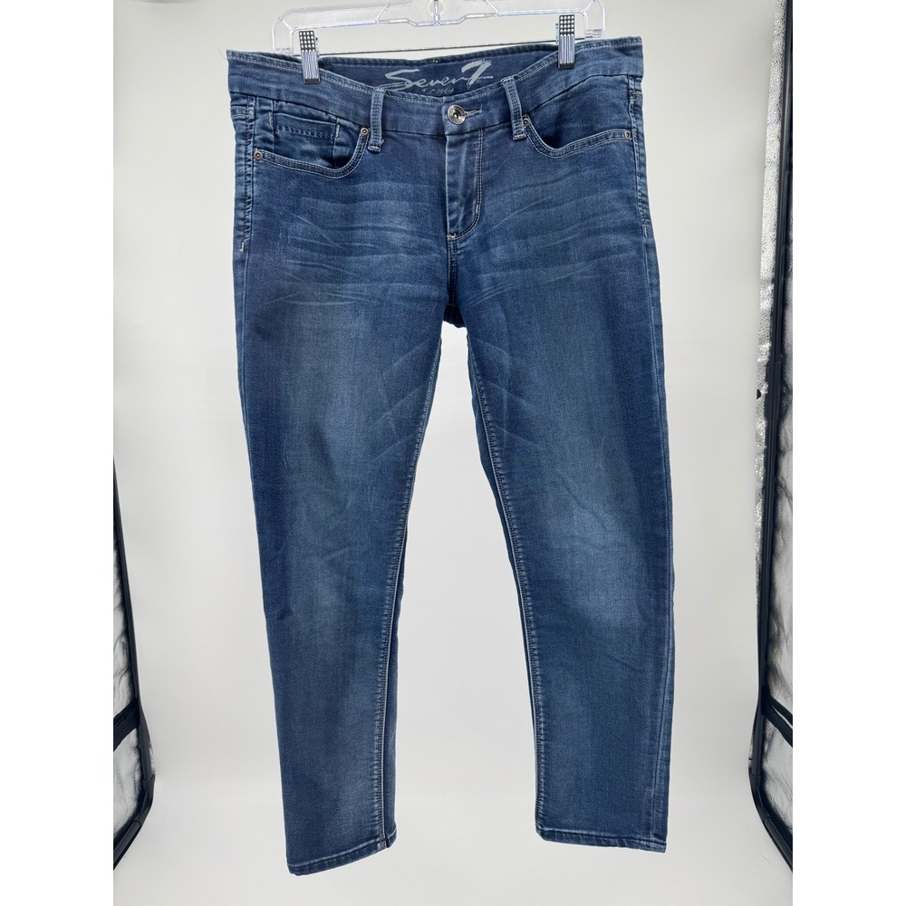 Seven7 Skinny Easy Fit Jeans Womens 10 Medium Wash Blue Denim Stretch Mid Rise - Picture 2 of 10